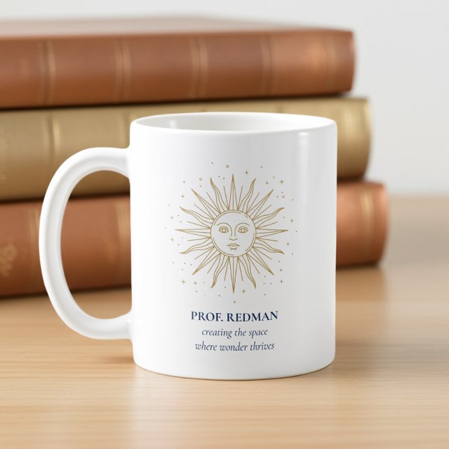 Mug Soleil Céleste Créant un Espace où la Merveille se (Teacher Appreciation mug with celestial sun and quote by Darling & May)