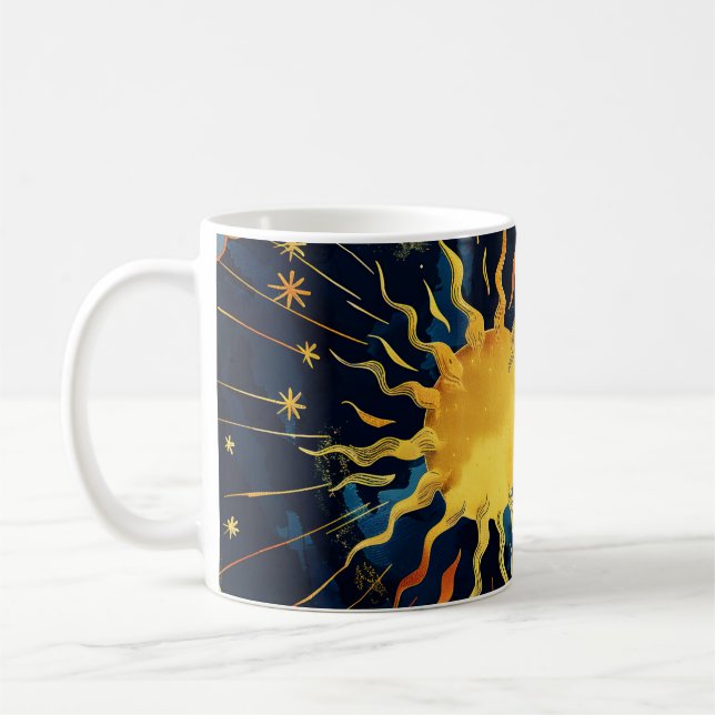 Mug Soleil céleste moderne, étoiles et nuages bleus (Gauche)