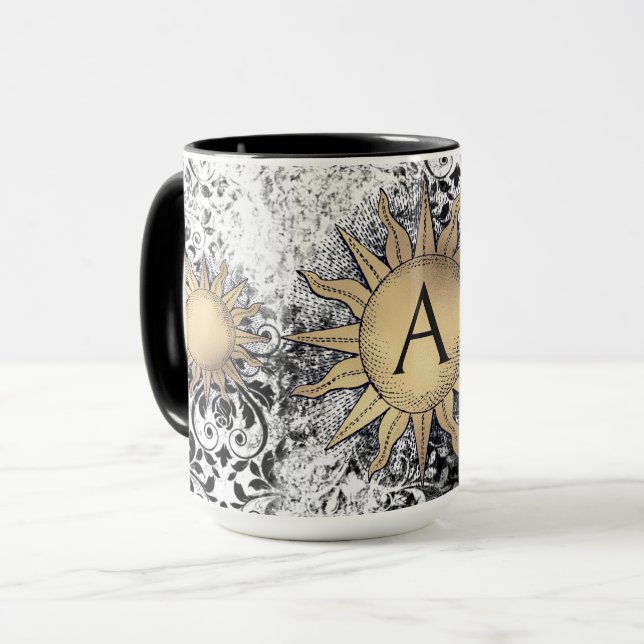 Mug Soleil doré et initial (Devant gauche)