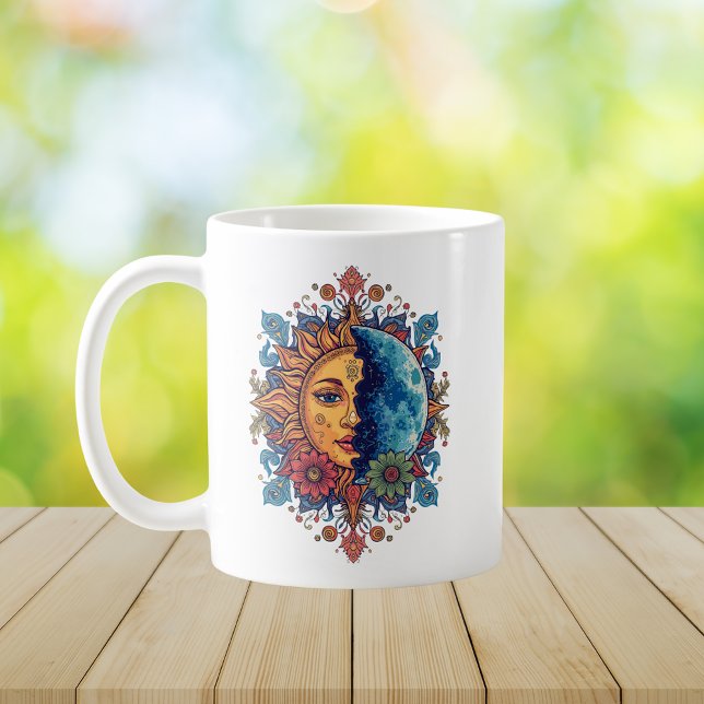 Mug Soleil et Lune Psychedéliques Art Floral Boho  (Créateur téléchargé)