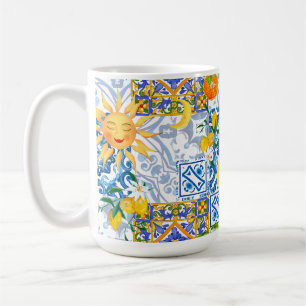 Mug soleil méditerranéen, fleurs, citron, moitié lune,