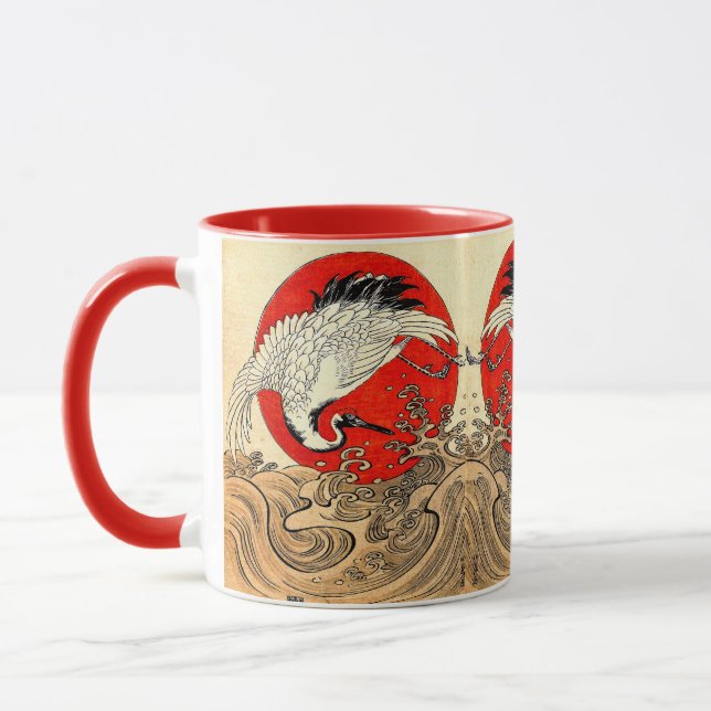 MUG SOLEIL ROUGE, CRANE DE VOL JAPONAISE ET VAGUES MAR (Gauche)