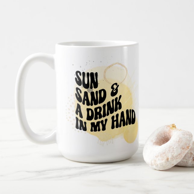 Mug Soleil, sable et boire à la main (Avec donut)