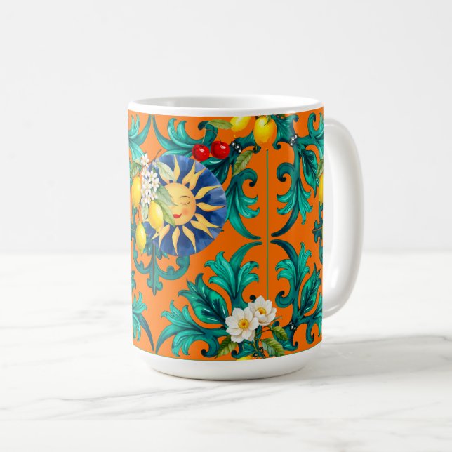 Mug soleil sicilien, été, citron, mosaïque, bleu, (Devant droit)