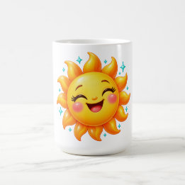Mug Soleil souriant avec des étoiles turquoise