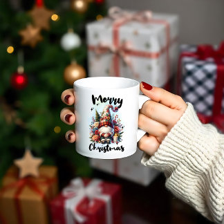 Mug Solitary Christmas Gnome with Floral Crown Candle