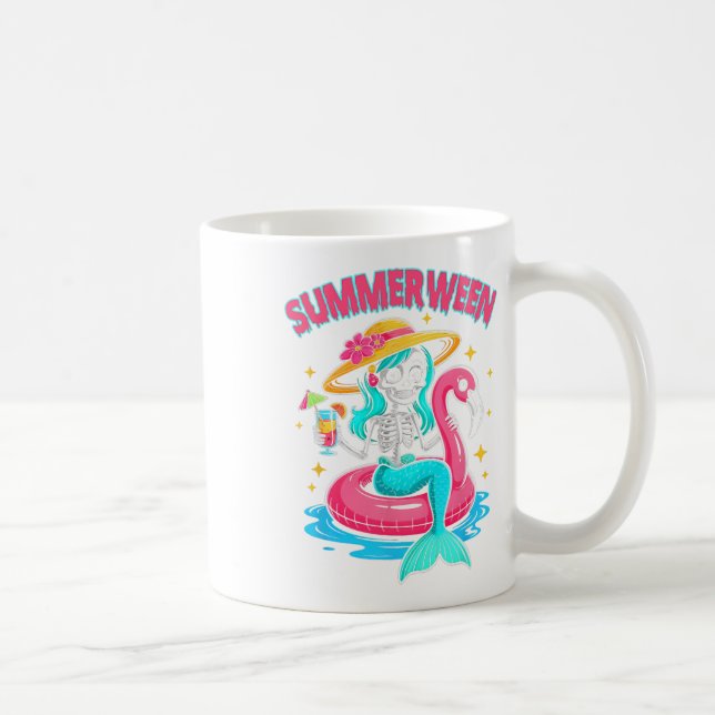 Mug Somme Flamant rose d'Halloween Mermaid Skeleton Ha (Droite)