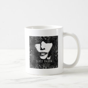 Mug Sommeil Jane serrée. Noir et blanc.