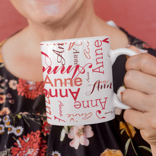 Mug Son nom imprimé en rouge tout sur un stylish