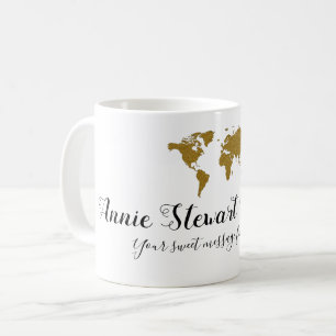 Mug son nom manuscrit + carte du monde + message perso