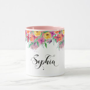Mug Sophia signe du nom Sophia florale Calligraphie Ba