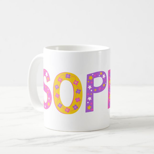 Mug Sophie décorative fleurs étoile rose violet graphi (Devant gauche)