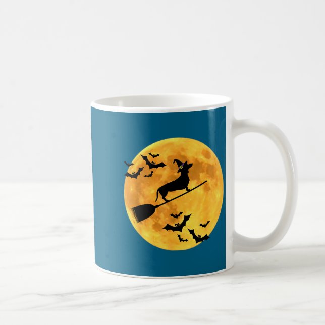Mug Sorcier Chien Teckel Halloween Lune Balai Frère (Droite)