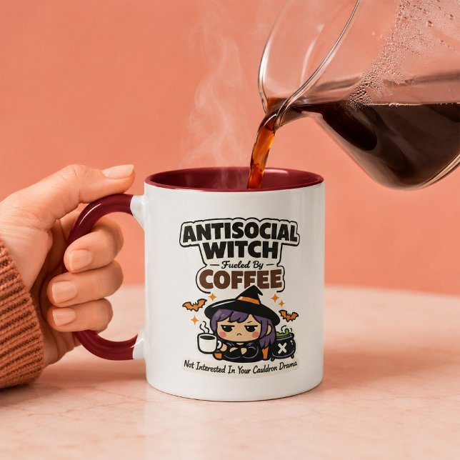 Mug Sorcière Antisociale Alimentée par le Café, Hallow (Créateur téléchargé)