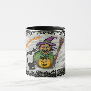 Mug Sorcière, Chat, Chauve-souris et Citrouille, Bonne