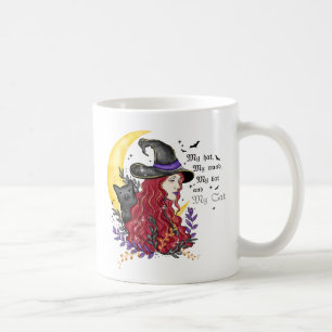 Mug Sorcière, chat noir et lune de croissant