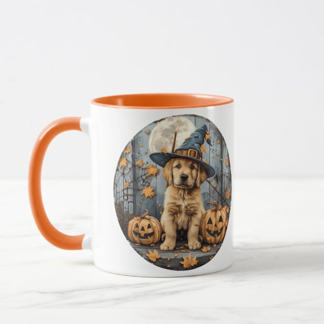 Mug Sorcière d'Halloween chiot Retriever doré citrouil (Gauche)