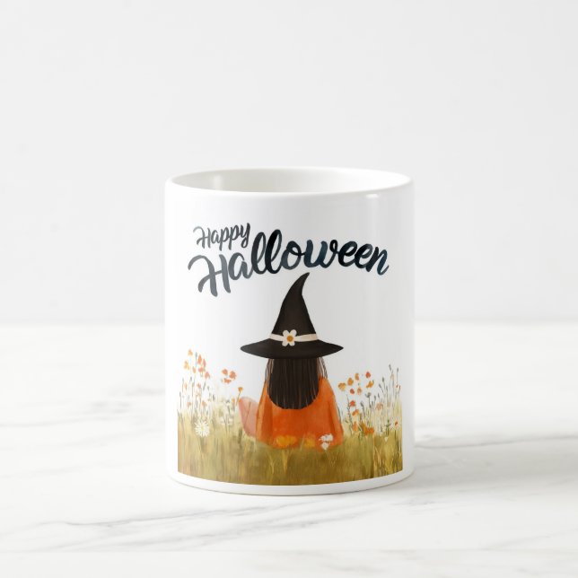 Mug Sorcière d'Halloween dans un champ de fleurs (Centre)