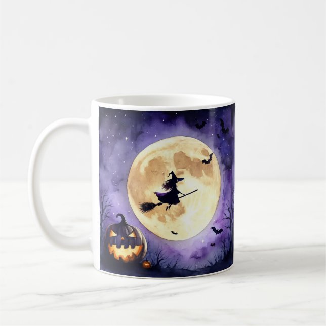 Mug Sorcière d'Halloween effrayante volant au-dessus d (Gauche)