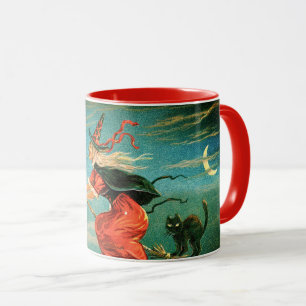 Mug Sorcière d'Halloween vintage avec chat noir