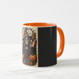 Mug Sorcière effrayante, chat noir et citrouilles, mag