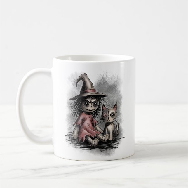 Mug Sorcière en chiffon et chat (Gauche)