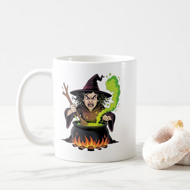 Mug Sorcière en colère Halloween (Avec donut)