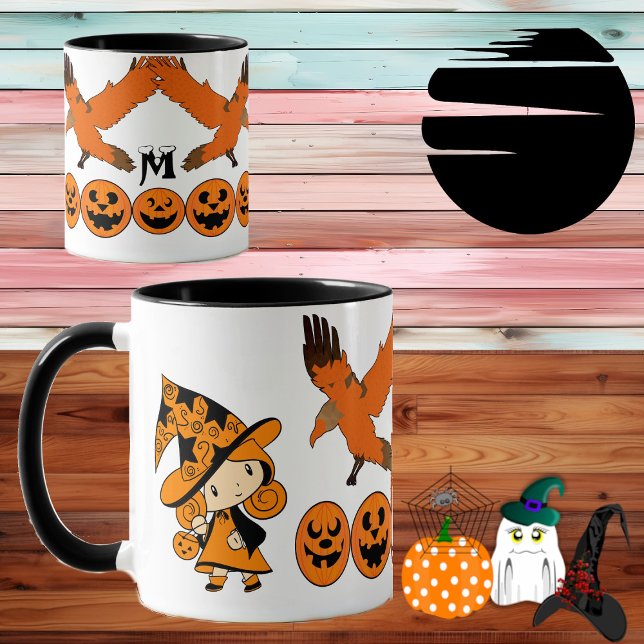 Mug Sorcière errante Éffrayant Jack O Lanterns Hallowe (Wandering Witch Spooky Jack O Lanterns Halloween Mug)