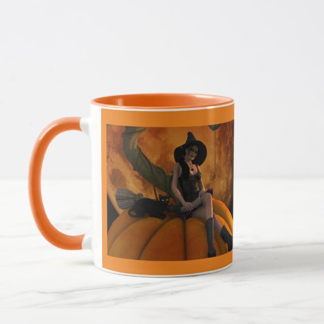 Mug Sorcière et chat sur Citrouille géant (Gauche)
