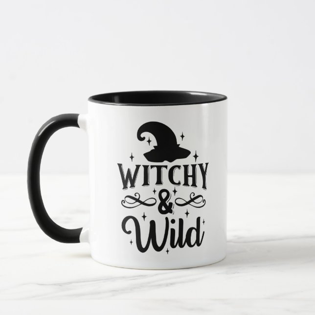 Mug Sorcière et Sauvage Halloween Noir et Blanc Mignon (Gauche)