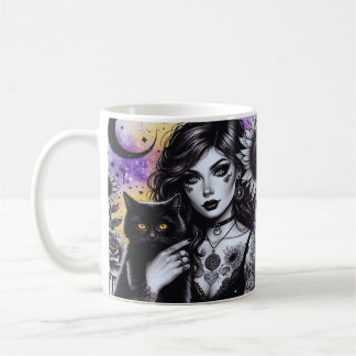 Mug Sorcière gothique céleste et chat noir