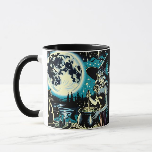 Mug Sorcière personnalisée et Halloween de chat noir (Gauche)