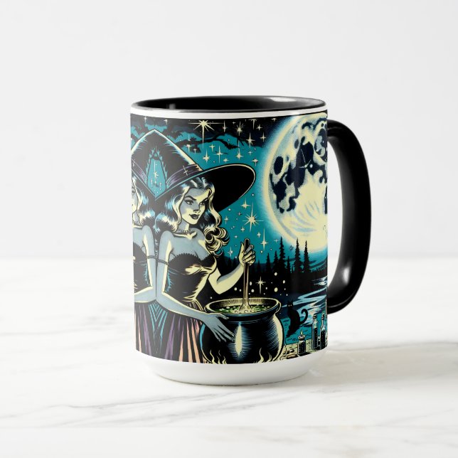 Mug Sorcière personnalisée et Halloween de chat noir (Devant droit)