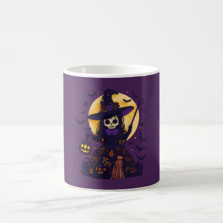 Mug Sorcière squelette de coupe de papier pleine lune 