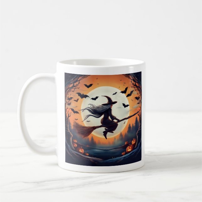 Mug Sorcière sur un Broomstick au clair de lune avec c (Gauche)