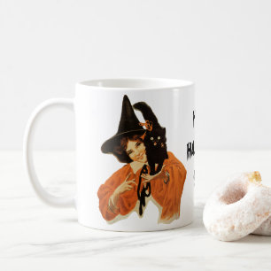 Mug Sorcière Vintage Belle avec Chat Noir sur l'Épaule
