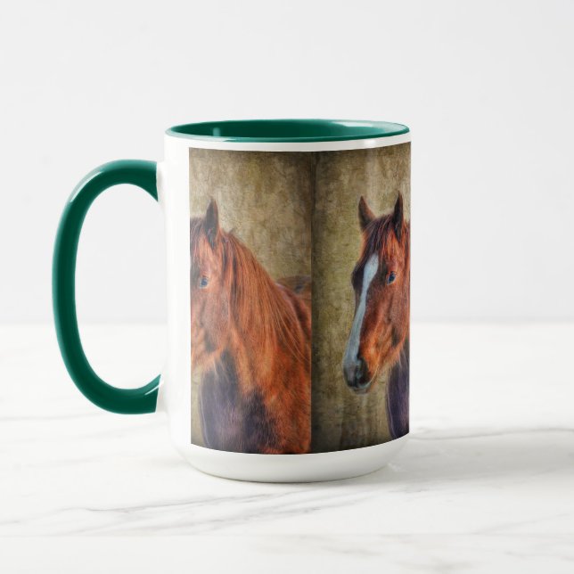 Mug Sorrel Horse Portrait sur Rustic Grunge effet (Gauche)