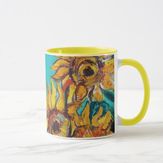 MUG SOUFFLEURS AVEC CHAT NOIR EN FLORALE TURQUOISE BLE (Droite)