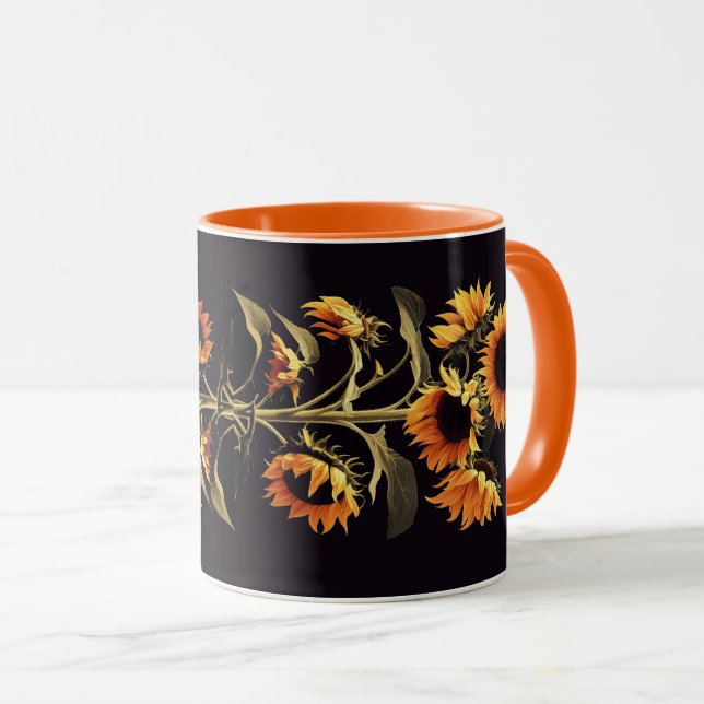 MUG SOUFFRANCES AVEC FEUILLES VERTS EN NOIR (Devant droit)