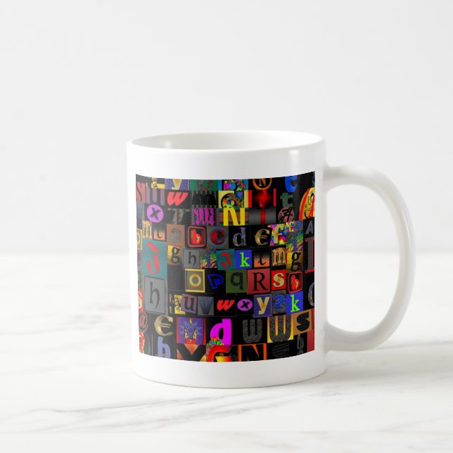Mug Soupe Alphabet, conception de lettres en mosaïque, (Droite)