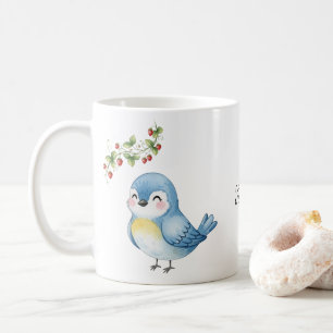 Mug Sourire mignon Petit Oiseau bleu avec fraise