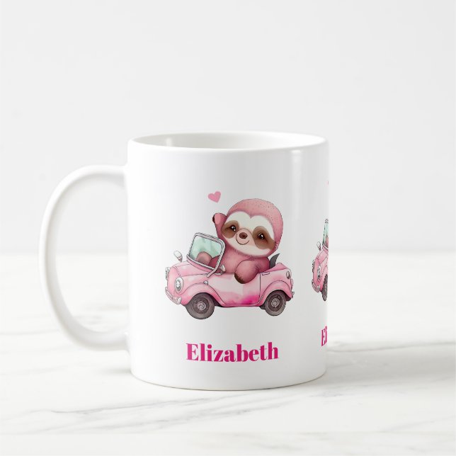 Mug Sourire rose Sloth conduisant une convertible (Gauche)