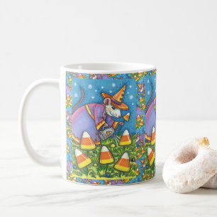MUG SOURIS BLANC DANS JARDIN DE CANDY CORN, COLORÉ & C