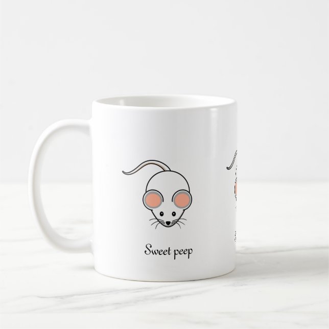Mug Souris blanche mignonne & calligraphie (Gauche)