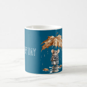 Mug Souris de feuille de parapluie de jour de pluie bl