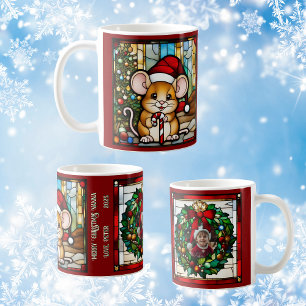 Mug Souris de Noël Faux Vitrail Personnalisable
