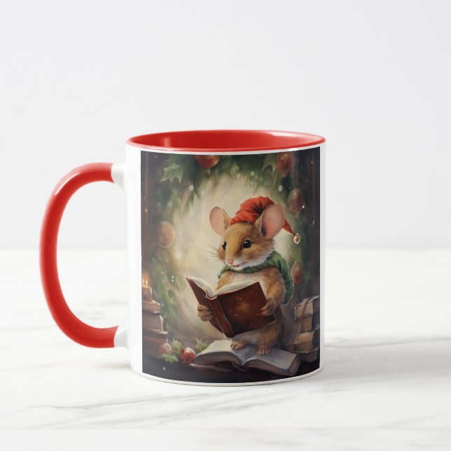 Mug Souris de Noël lisant (Gauche)