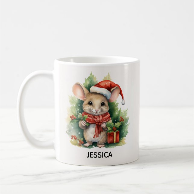 Mug Souris de Noël Rouge Père Noël Nom du chapeau (Gauche)