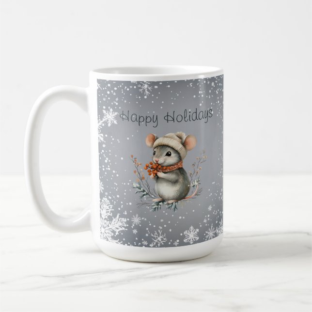 Mug Souris d'hiver mignonne aux baies (Gauche)