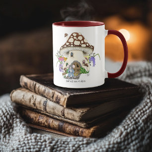 Mug Souris Fantastique Maison Champignon Floral Bleu